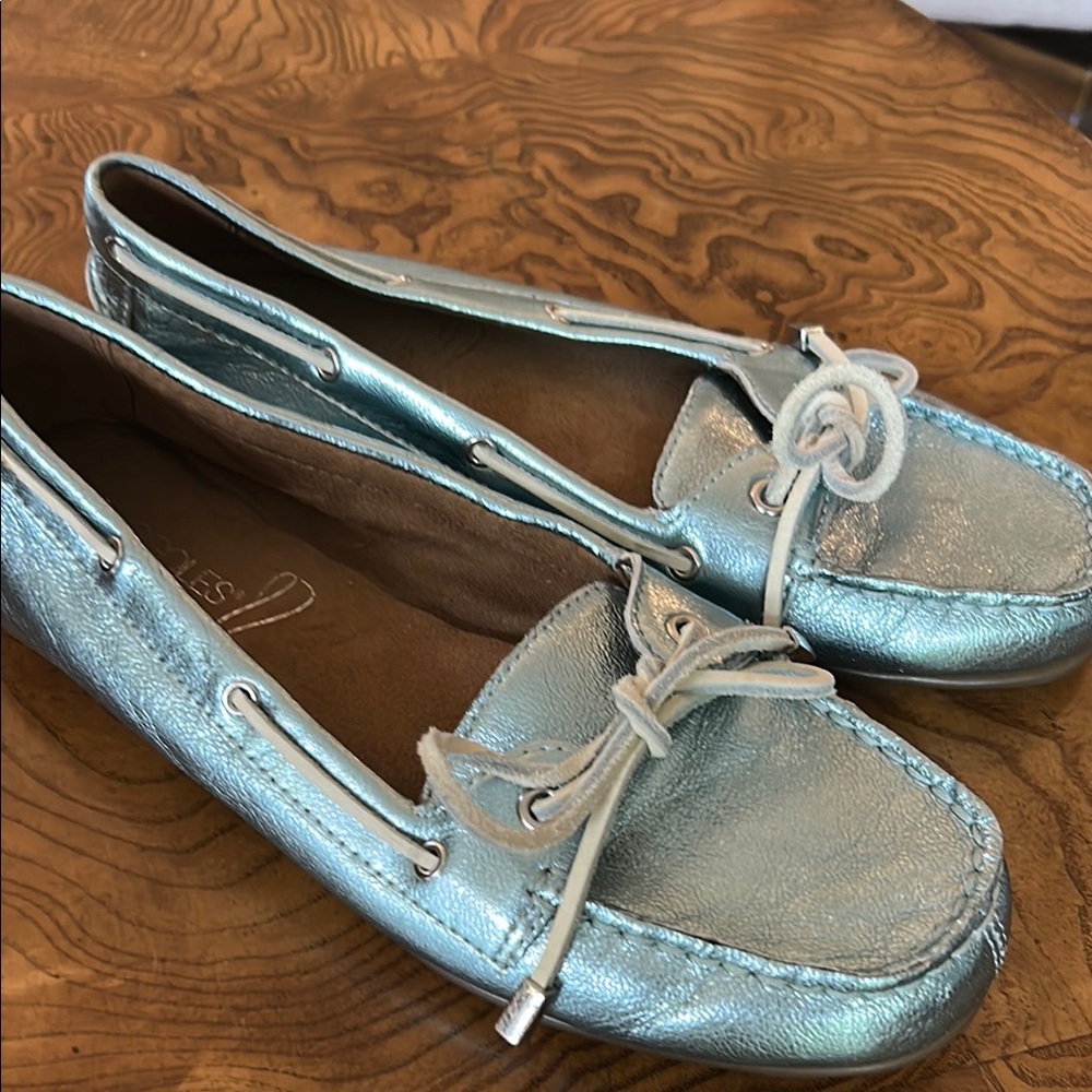 Metallic Blue Loafers